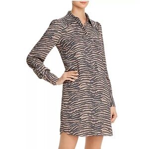 Joie Women's Animal Print Brown Black Long-Sleeve Button Mini Shirt Dress Size S